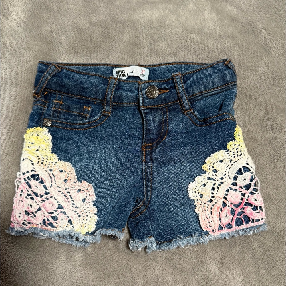 Epic Threads Blue Jean Shorts with Lace Accents